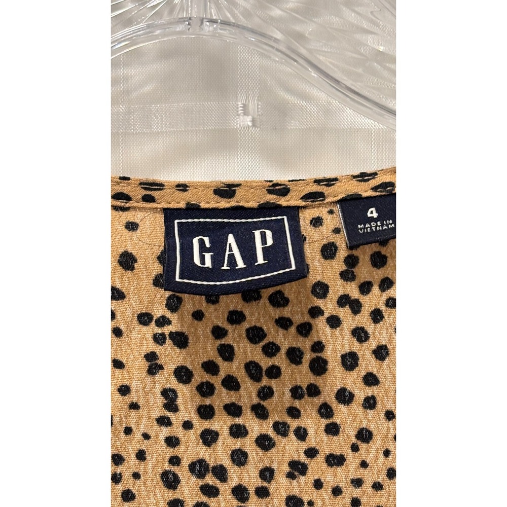Gap Women Tan Black Dalmatian Print Rayon Wrap Midi Dress Long Sleeve Size 4 - Picture 3 of 10